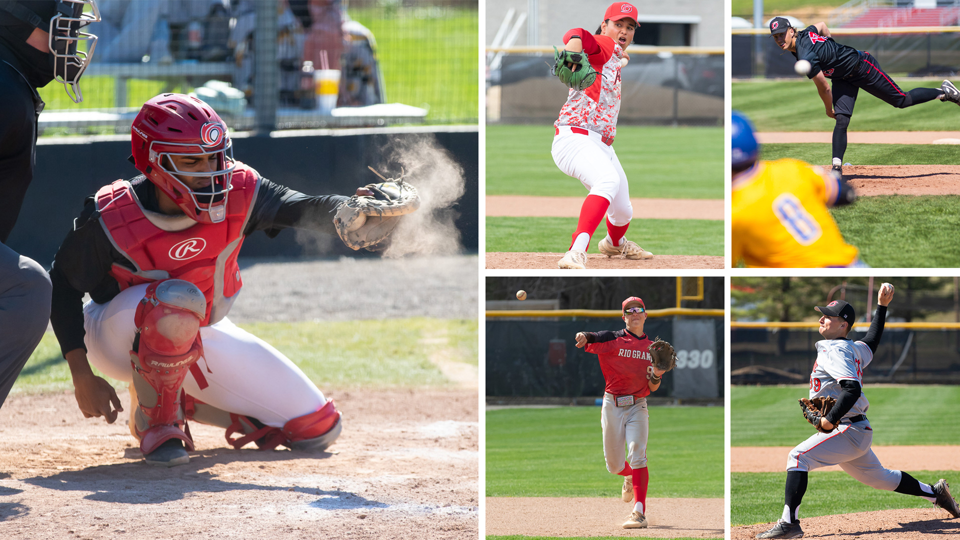 Rio Grande placed five players on the All-River States Conference Baseball teams, led by Gregory Catano (left). Also honored was, from left to right, (top row) second teamers Schon Pespisa and KB Perkins; (bottom row) third teamers Gehrig Cordial and Logan Martin.