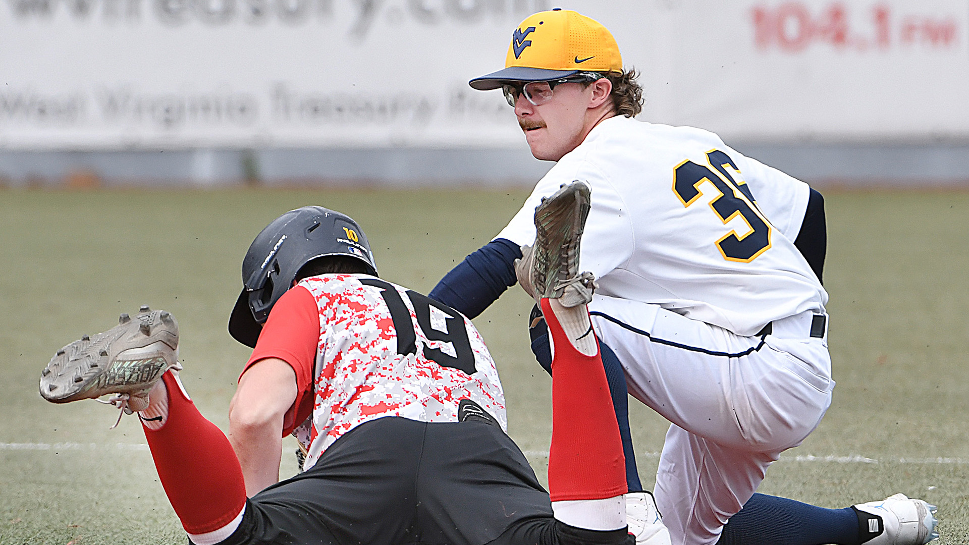 Rio Grande's Caleb Asjes slides in safely at second base during Friday's win over WVU-Tech in Beckley, W.Va. The RedStorm swept the series with two more wins on Saturday.