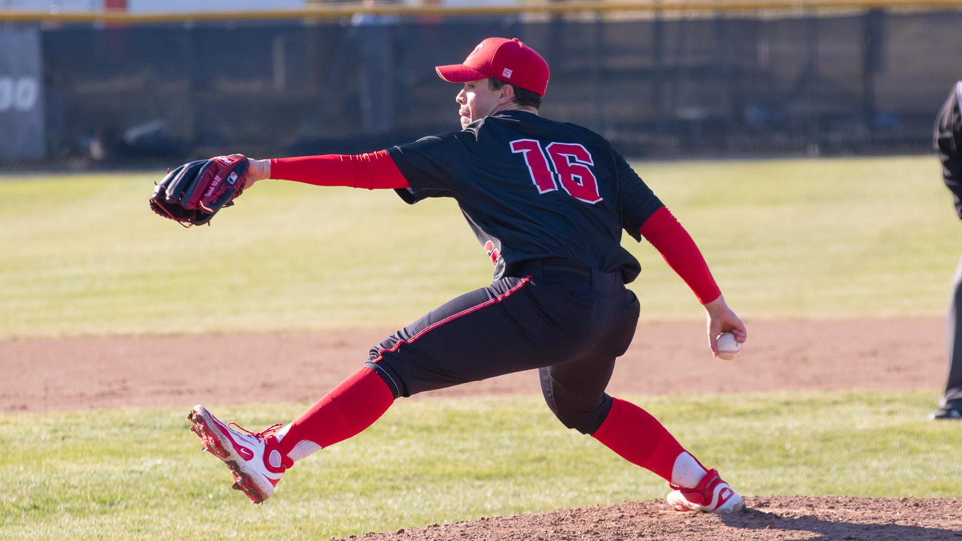 Rio Grande's Caleb Ruberg fires a pitch plateward during Sunday's doubleheader loss to Oakland City at Bob Evans Field.