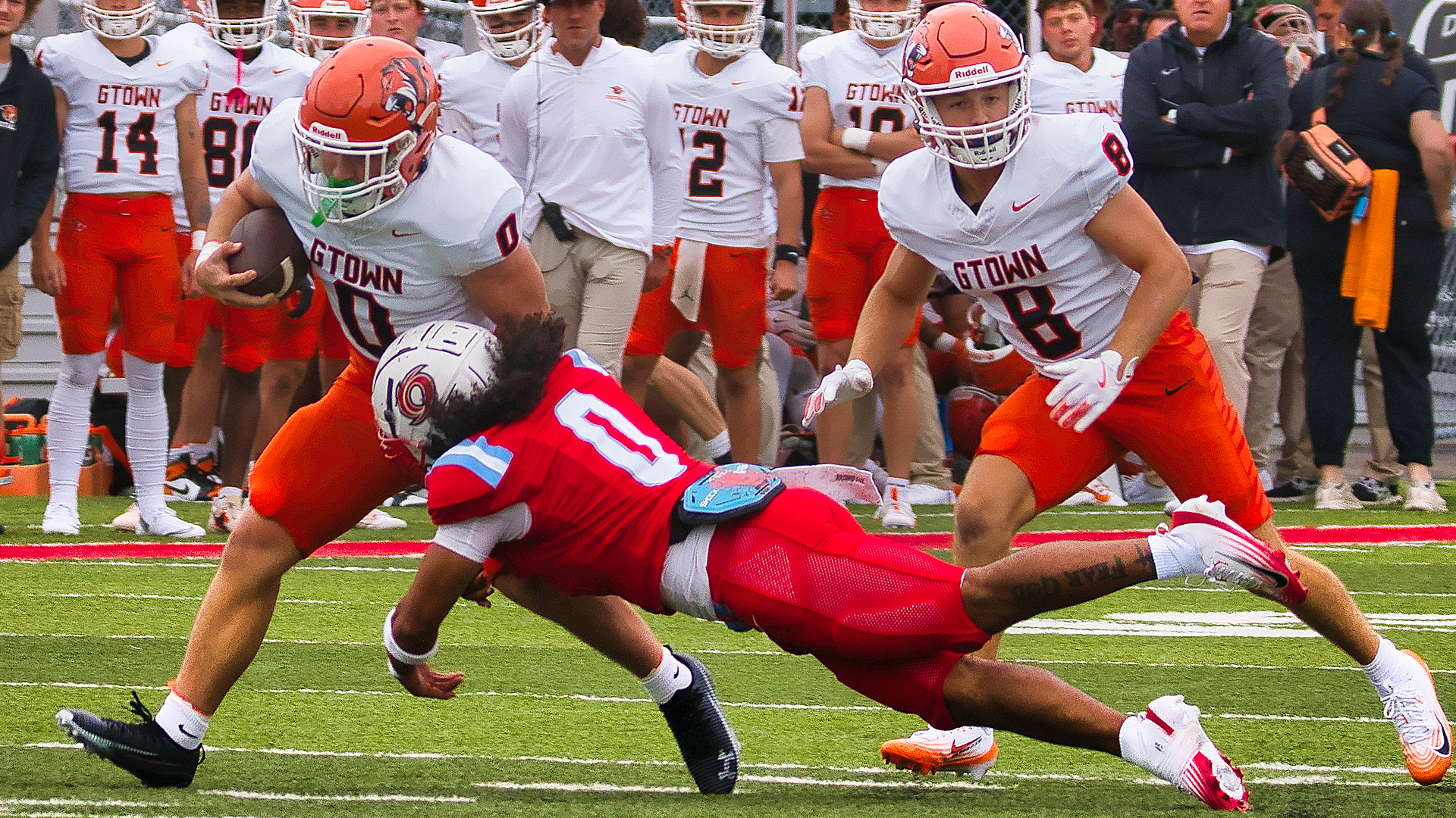 Rio Grande defensive back Nathaniel Lopez (0) was named to the All-Appalachian Athletic Conference Second Team. The sophomore led the RedStorm in tackles with 87.