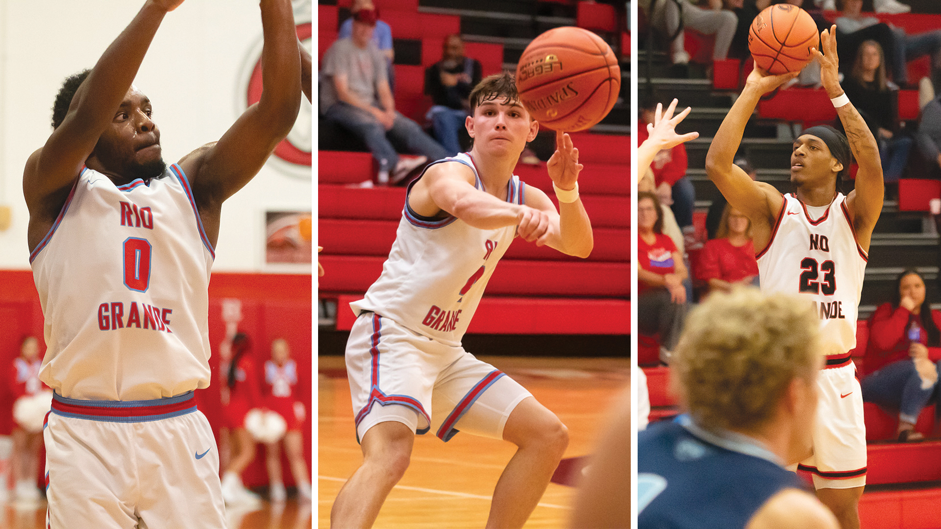 From left to right, Delon McCloud, Trey Robertson and Jaylin Fox represented Rio Grande on the All-RSC Men's Basketball teams. McCloud and Robertson were First Team honorees and Fox was a Third Team pick.