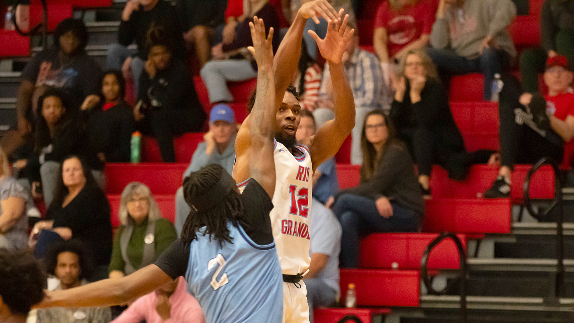 Rio Grande's Jaelin Johnson puts up a shot during the first half of Wednesday night's win over St. Mary-of-the-Woods in the quarterfinal round of the River States Conference Championship.