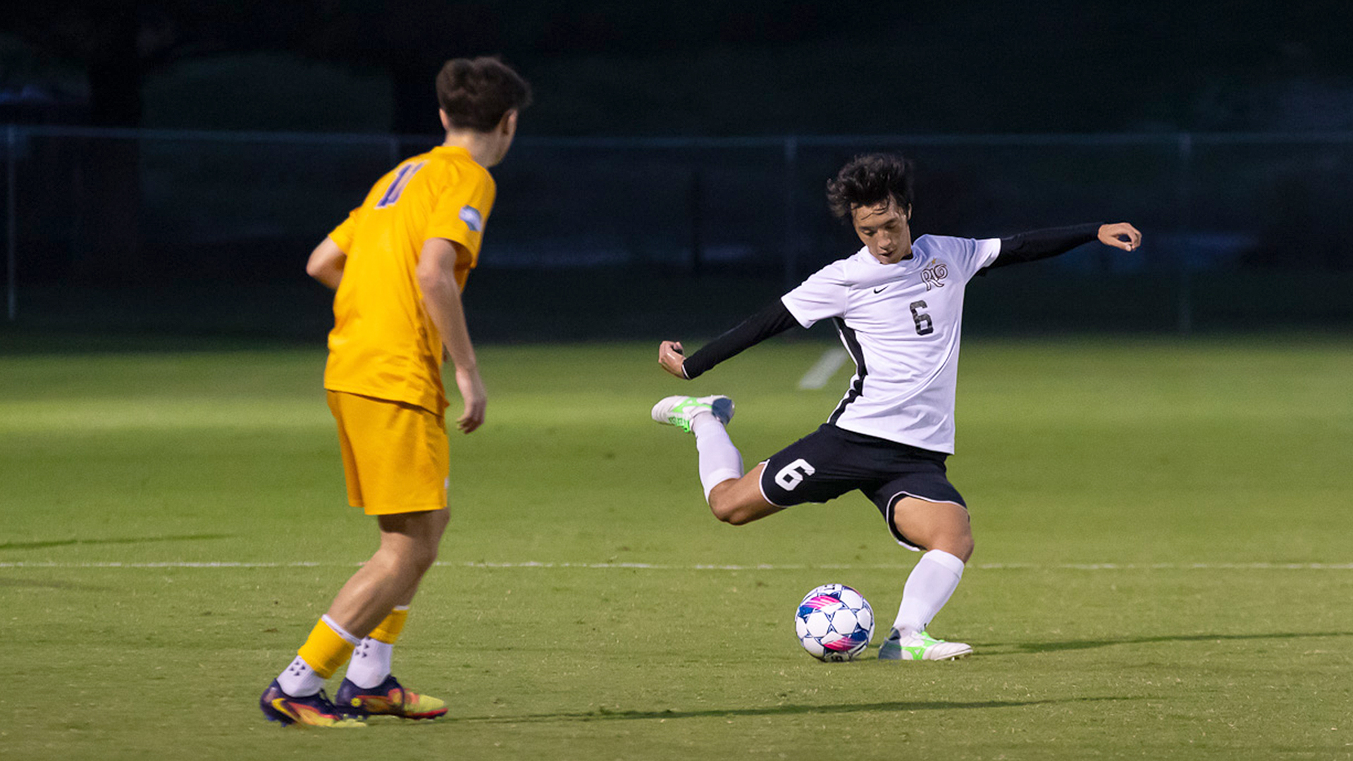 Rio Grande's Taichi Nogami takes aim at the goal during Saturday night's 2-0 win over Midway University at Evan E. Davis Field.