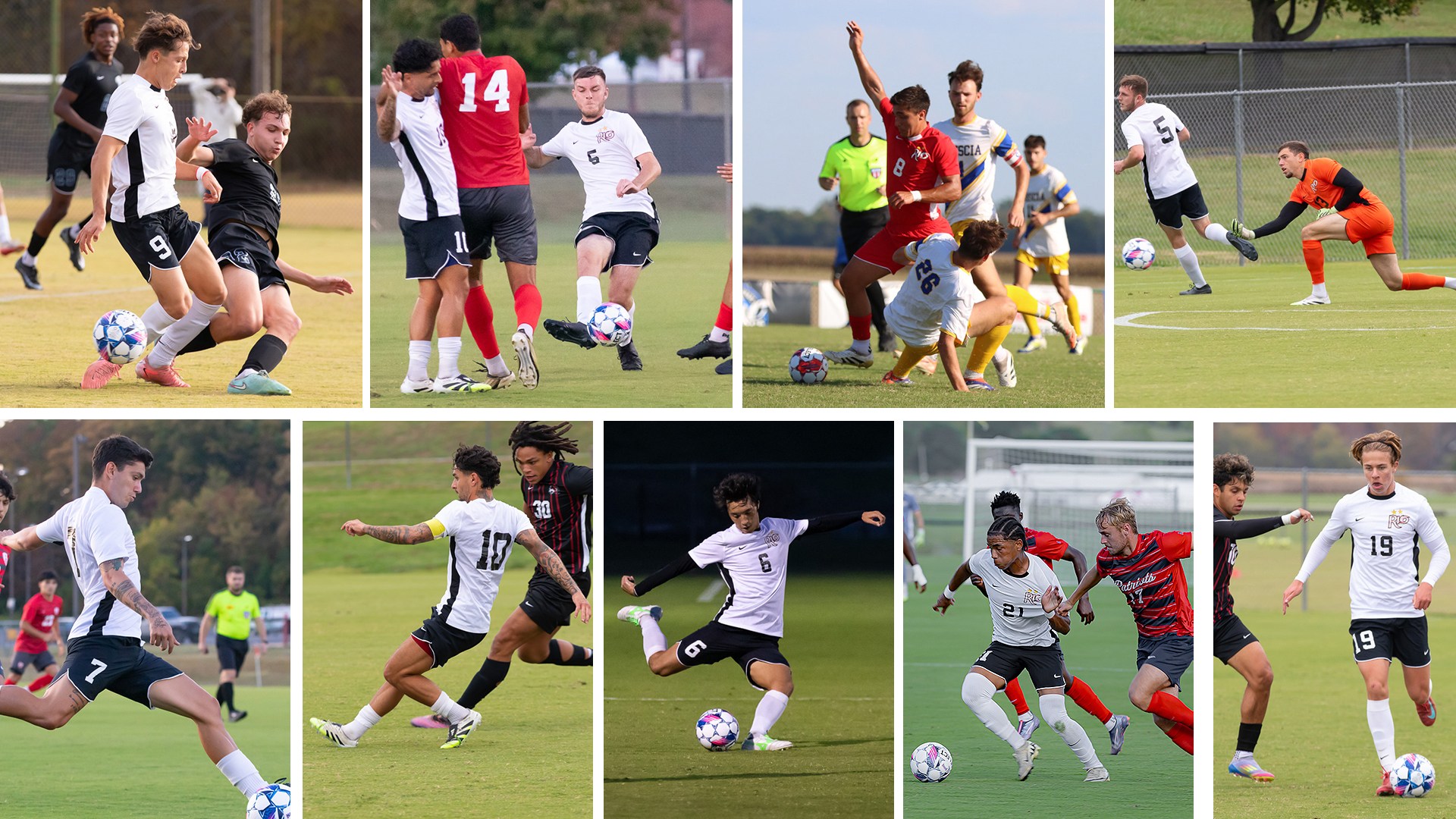 Rio Grande's All-RSC Men's Soccer selections included, from left to right, (top row) Facundo Rossich, Harry Walsh, Nahuel Coppiz and Samy Hamou; (bottom row) Tommy Munoz Salazar, Justin Jimenez, Taichi Nogami, Estevao Goncalves and Will Perry.