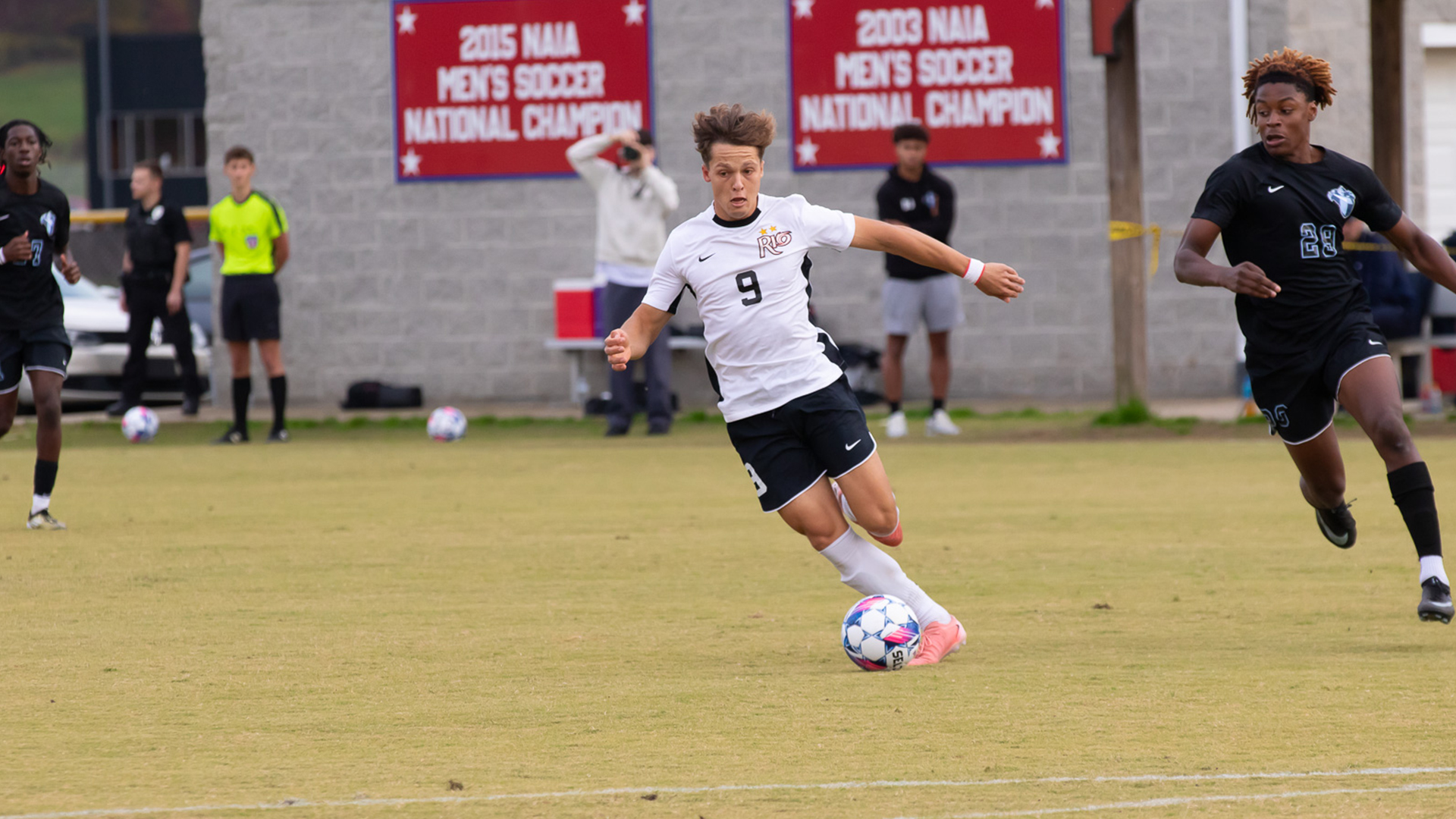 Rio Grande's Facundo Rossich works the ball upfield during the first half of Saturday's win over Oakland City in the RSC semifinals.