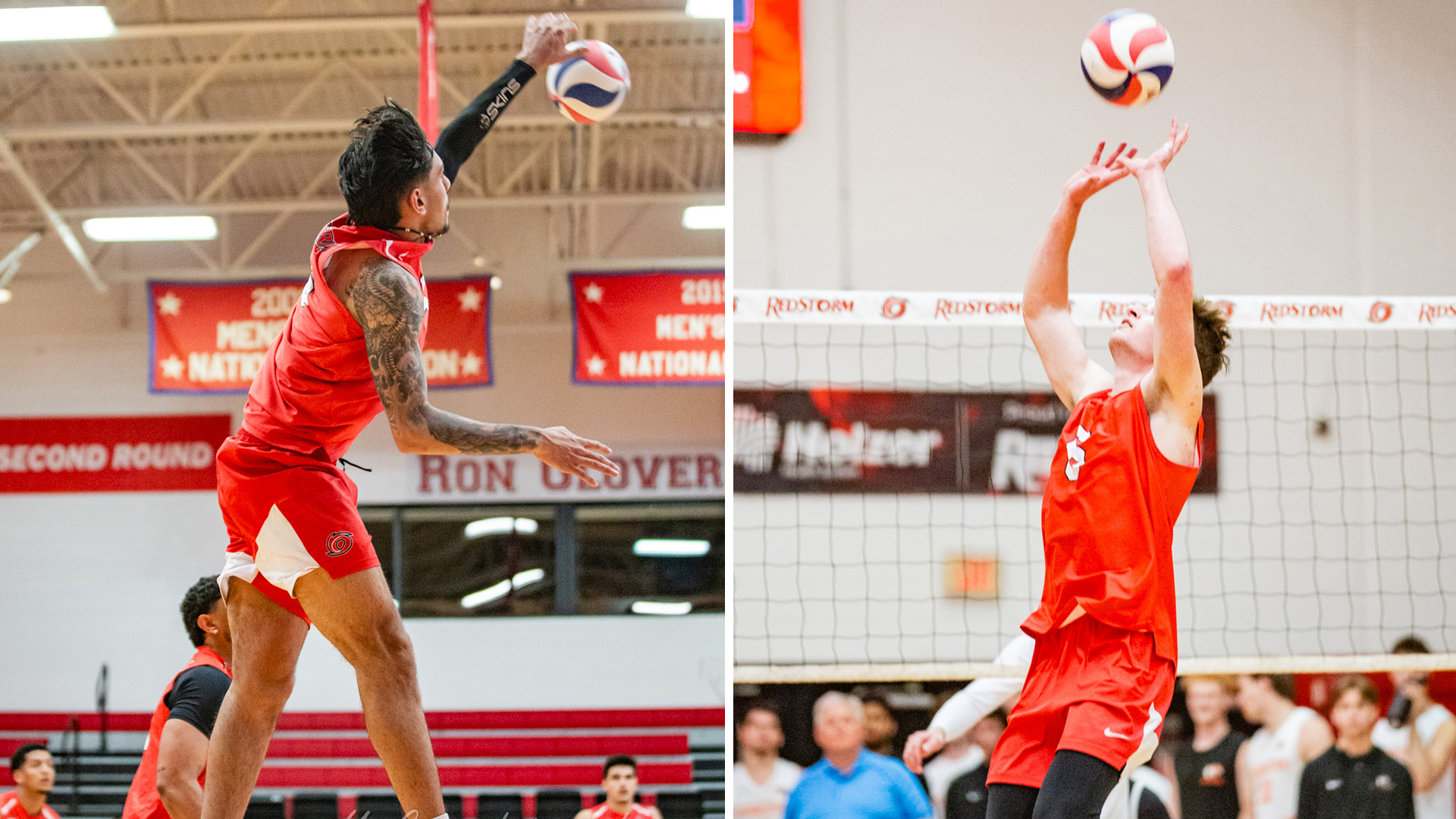Rio Grande's Camilo Murillo (left) and Mitch Bartecki (right) were named the River States Conference Men's Volleyball Attacker and Setter of the Week, respectively, on Monday.
