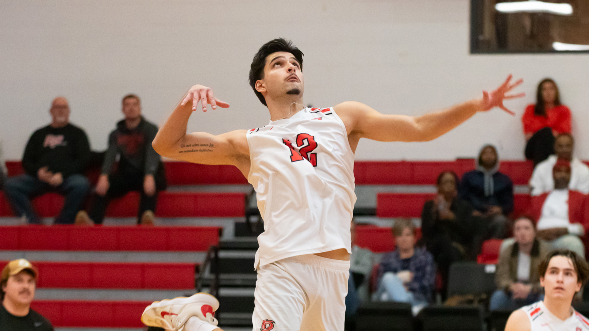 Rio Grande's Otavio Tonoli goes airborne for an attack during Saturday's 3-0 sweep of Brescia University at the Newt Oliver Arena.