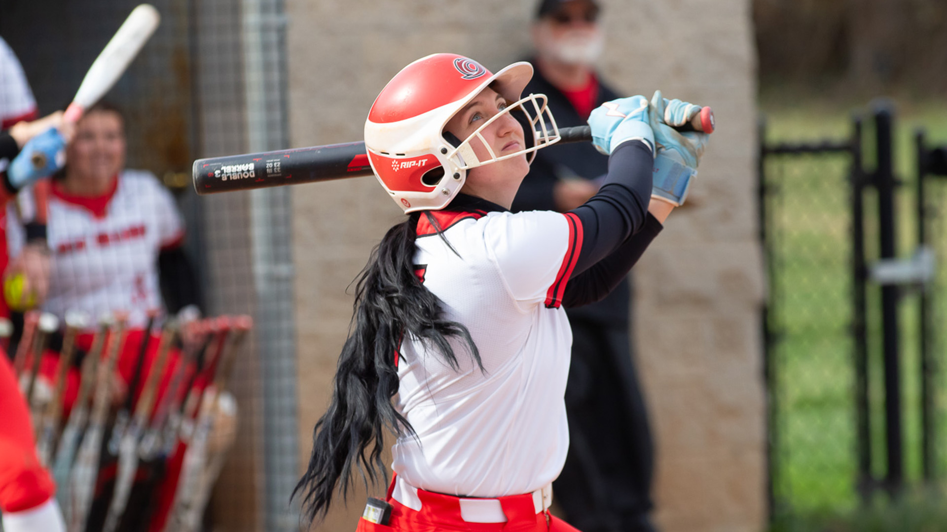 Rio Grande's Lindzie Runions had run-scoring doubles in both ends of the RedStorm's doubleheader sweep of Indiana University Columbus on Saturday at Rio Softball Park.