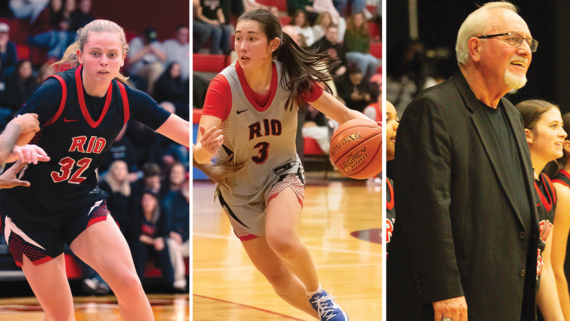 The University of Rio Grande swept the major awards for the 2026 River States Conference Women's Basketball season. The honorees included, from left to right, Marlee Grinstead as Player of the Year, Allie Ellyson as Newcomer of the Year and David Smalley as Coach of the Year.