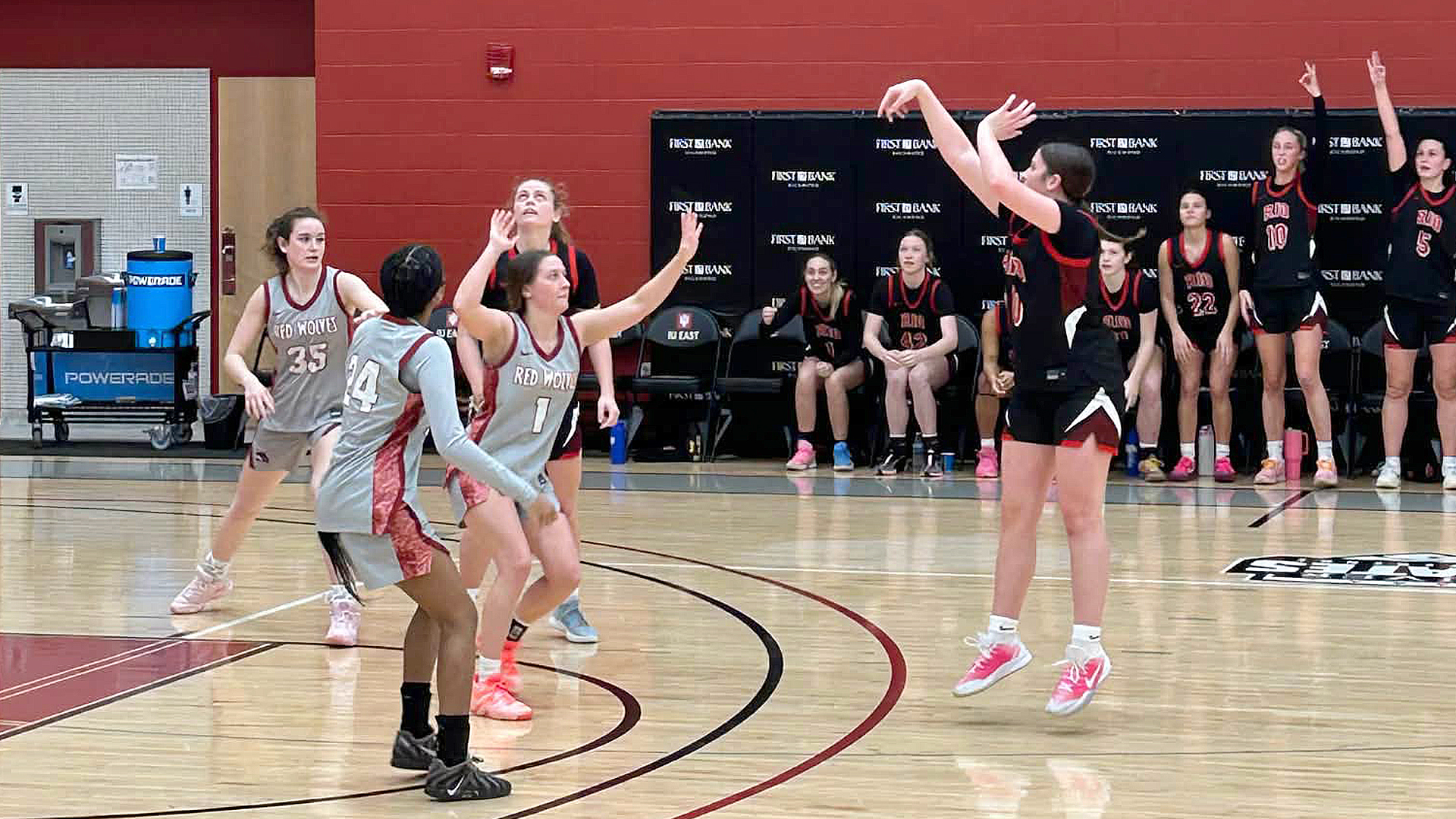 Rio Grande's Alyssa Baker fires in the last of her school-record 11 three-point goals in Tuesday night's win over Indiana University East in Richmond, Ind.