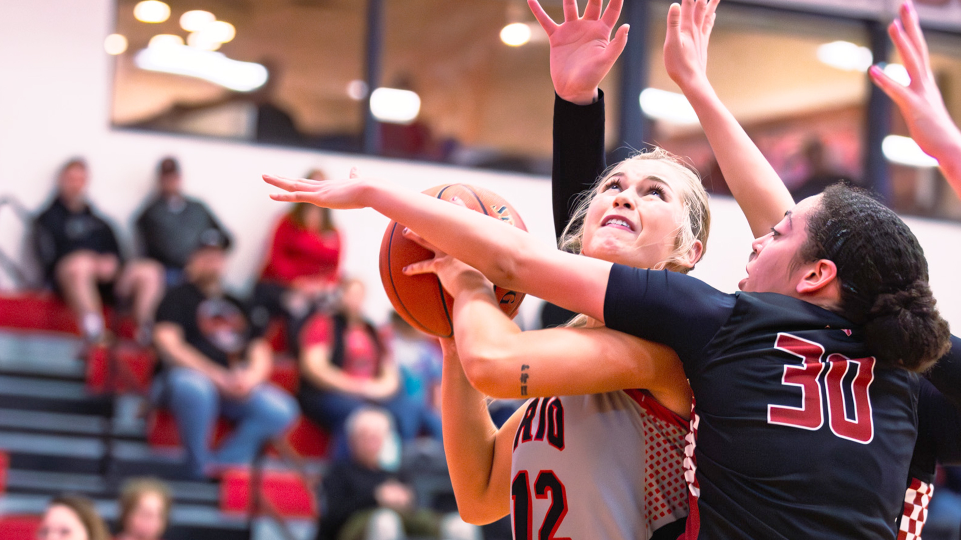 Rio Grande's Emma Clary muscles up a shot during Saturday afternoon's win over Indiana University Kokomo.
