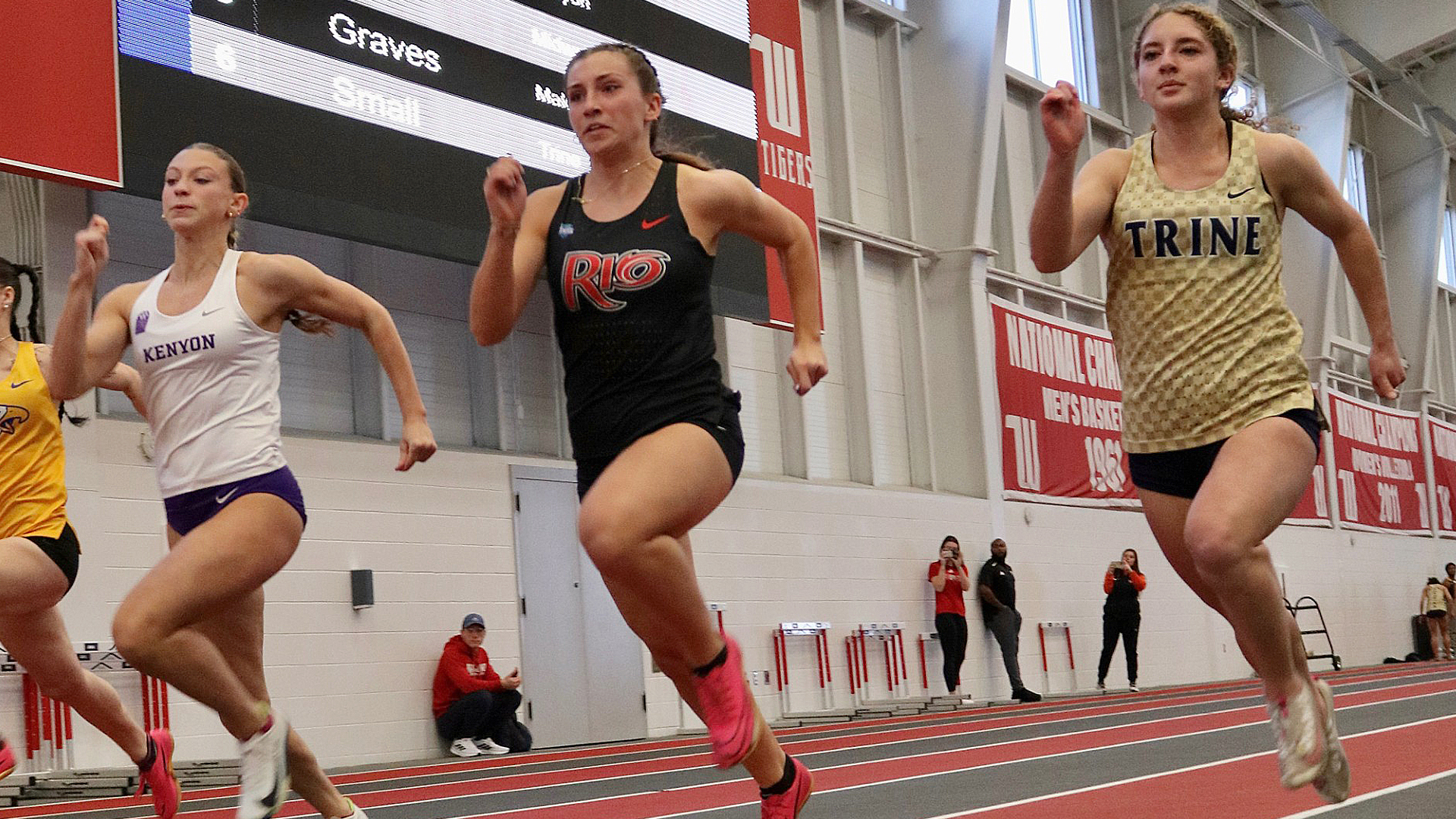 Rio Grande's Kylie Montgomery (middle) was named the River States Conference Women's Indoor Track Athlete of the Week on Monday.