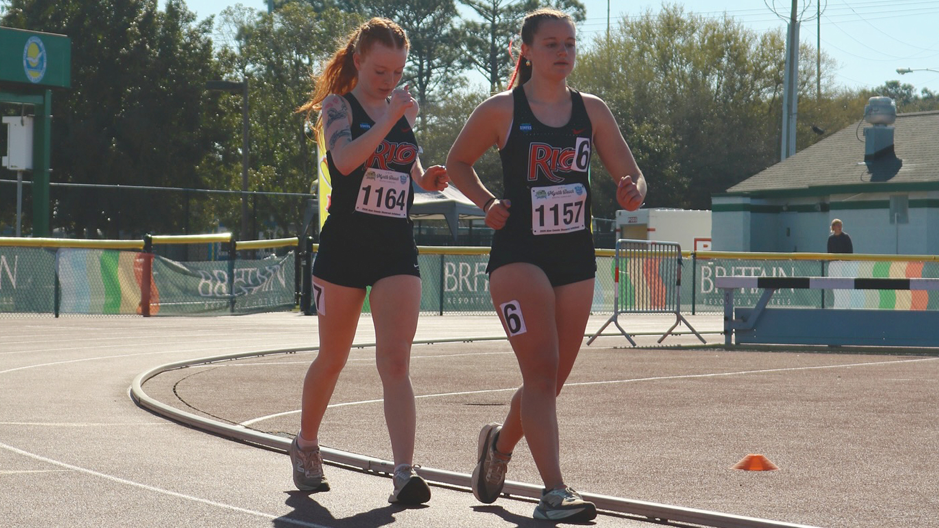Rio's Delana Jenkins and Briana Nelson compete in the 5,000-meter race walk at the Alan Connie Shamrock Invitational in Myrtle Beach, S.C.