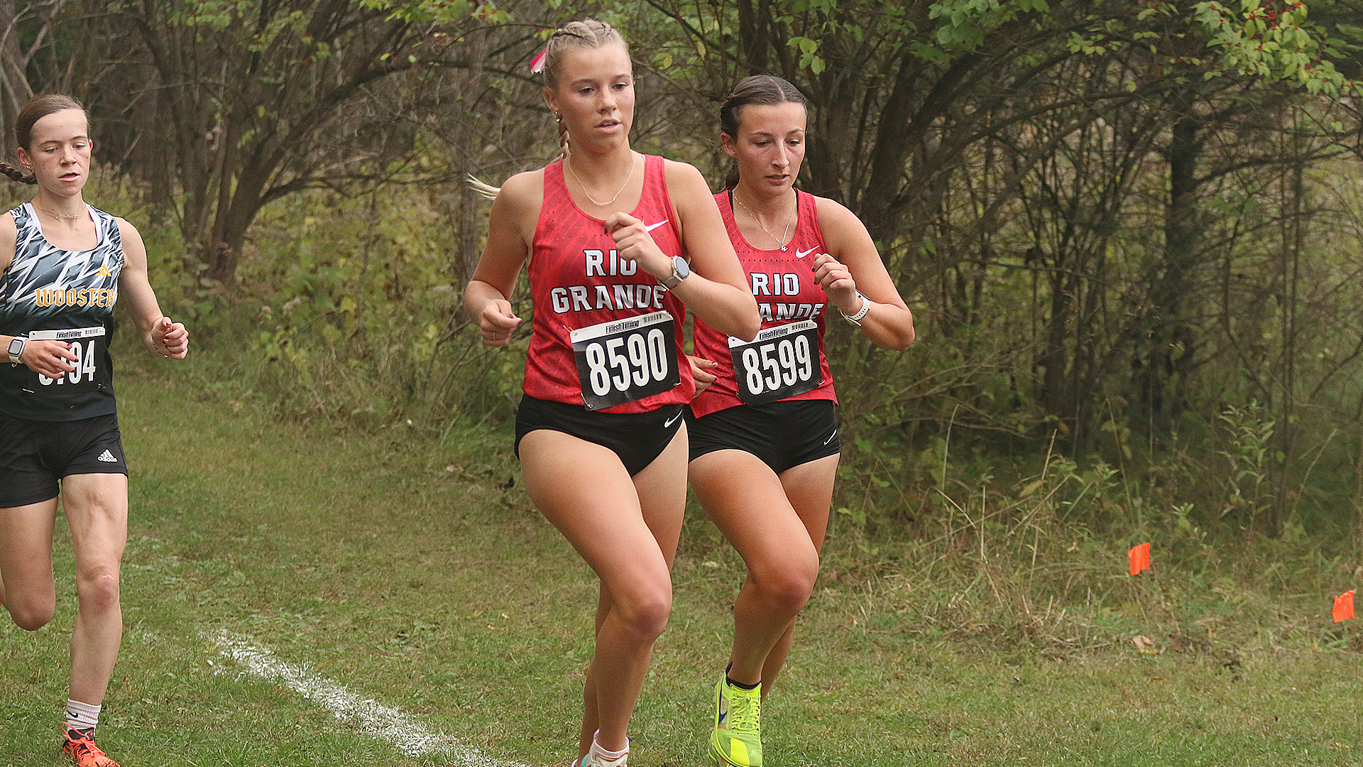 Rio Grande's Camryn Huck (left) and Ava Rooker (right) led the RedStorm's efforts in the women's division of Friday's jenna Strong Classic in Wilmington, Ohio.