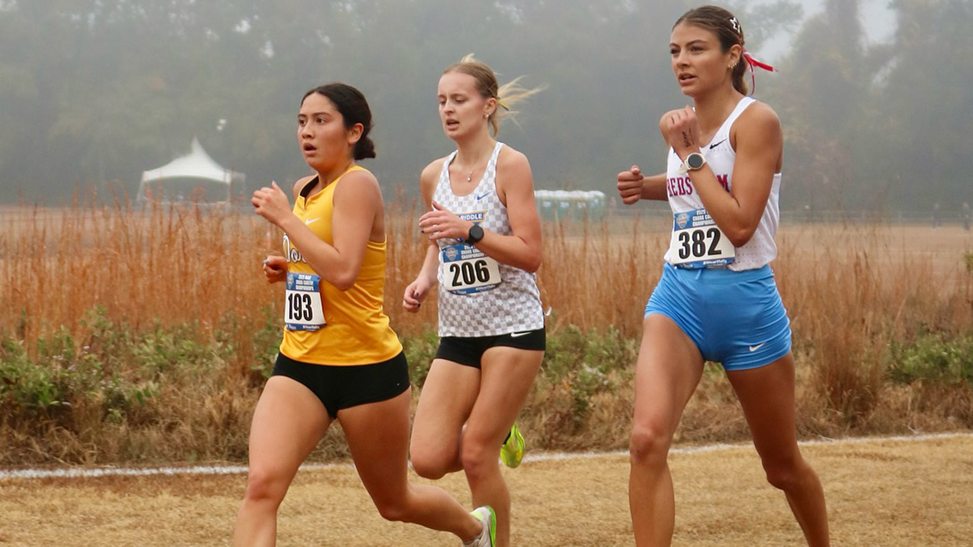 Rio Grande's Amarissa Kerns (far right) finished 55th and the RedStorm placed 24th as a team in Friday's NAIA Women's Cross Country Championship in Tallahassee, Fla.
